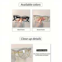 2 Pairs Of Women's Cat Eye Blue Light Blocking Reading Glasses, Diamond-Encrusted PC Frame - Non-Prescription Magnifying Glasses With Blue Light Filter Suitable For Computers, Tablets, Smartphones, Kindles - Ideal Gift For Book Lovers, Suitable For Home Office And Party Wear (Black And Transparent, Compatible With Progressive Lenses) - Fashionable And Practical Daily Women's Glasses, Perfect Luxurious Gift For Girlfriend/Mom On Holidays - Black+Champagne - View 5