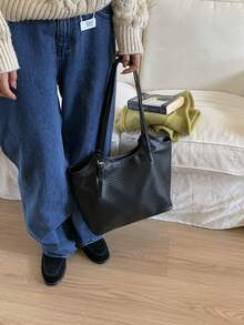 Home Commuter Tote Bag 2025 High-Capacity Fashion Shoulder Bag Waxed Leather Retro Portable Shopping Bag[Random Color And Style For Shipment]