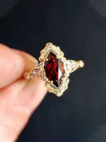 1 Piece Of Vintage Imitation Ruby And Diamond Copper Women's Ring, Perfect For Date Night, Elegant Jewelry Party, Perfect Outfit Match - 彩色 - 查看 4