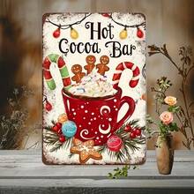 Panneau métallique charmant pour le bar à chocolat chaud - Décoration de Noël humoristique pour la maison, le patio, la véranda et plus - Œuvre murale en fer durable (30,23 cm x 20,07 cm) - Idée de cadeau parfaite, rue, club, ferme, jardin, décoration polyvalente