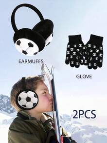 2pcs/Set Ear Warmers, Cute Football Design, Winter Ear Muffs For Girl, Kids, Girls - Multicolor - View 1