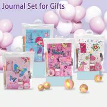 دفتر يومية للبنات مع قفل، طقم قرطاسية دفتر يومية للأطفال، مناسب للأطفال ما قبل المدرسة والمراهقين بأعمار 6 و 8 و 10 و 12 للتعلم والكتابة والرسم، هدية الحورية، مع دفتر ، لوح ملاحظات، 6 أقلام متعددة الألوان، مسطرة، ممحاة - متعدد الألوان - مشاهدة 2