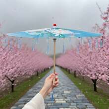 Paraguas chino hecho a mano, de papel engrasado, con palo de bambú para bodas, fiestas y escenarios. - Azul celeste - Ver 4