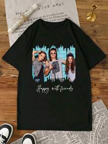 Maßgeschneidertes Damen Große Größen T-Shirt, Team Building Benutzerdefiniert, Laden Sie Ihr Foto/PNG/Gruppenfoto hoch, Damen Große Größen Rundhals Loose Sporty T-Shirt, Bedrucktes Damen T-Shirt, Damen Schwarzes Top, Halloween Geschenk, Weihnachten, Herbst Top, Valentinstag Geschenk, Geburtstags Geschenk, Geschenk für beste Freundin, Herbst Damen Top, Bestie Benutzerdefiniert, Damen Große Größen Einfarbiges Schwarzes Top - Schwarz - Übersicht 2