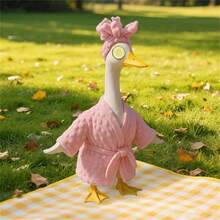 Lady Porch Goose Outfit Cute Bathrobe With Cucumber Eye Covers Hat For Lawn Goose Statue, Patio Decoration - Pink - View 5
