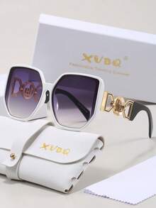 XVBQ 1 par de gafas elegantes de moda con marco grande y decoración de metal, adecuadas para uso diario, con empaque