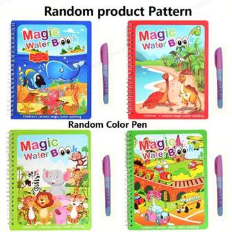 4pcs Magic Water Drawing Books With Pens (Random Colors), Educational Magic Water Painting Books, Reusable Doodle Coloring Books, Christmas Gifts, Suitable For Winter, New Year