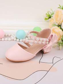Mädchen Mode Rosa Schleife Klobige High Heel Mary Jane Schuhe, Perlen Prinzessin Kleiderschuhe für alle Jahreszeiten, formelle Party Aufführung Hochzeit Bankett Abendparty, süße niedliche Blumenmädchen Schuhe für Kleinkinder, Kinder, große und kleine Mädchen, vielseitige Kleiderschuhe - Pink - Übersicht 9