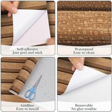 Arthome 44x300CM Papel de Contacto Pelar y Pegar Papel Pintado de Grano Rejilla de Madera Autoadhesivo Rollo de Vinilo de Paredíble para Armarios Estantes de Escritorio de Encimera - Rejilla Marrón Claro - Ver 11