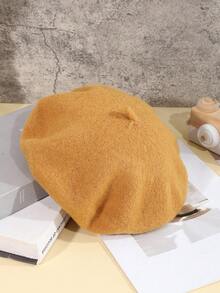 1pc Women's Solid Color Flat Wool Felt Beret Hat, Elegant Japanese Style Suitable For Daily Outings And Shopping Autumn Accessories