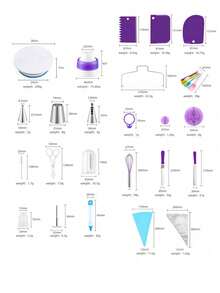 Set de Utensilios de Repostería, Herramientas para Hacer Pasteles con Base Giratorio para Tartas, Boquillas y Bolsas para Manga Pastelera | Alisador y Espátulas, Accesorios de Pastelería (137 Piezas) - Multicolor - Ver 8