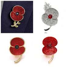 Rote Emaille Strass Kristall Diamant Mohn Brosche, Halloween Accessoires, Lehrertag, Weihnachtsgeschenk