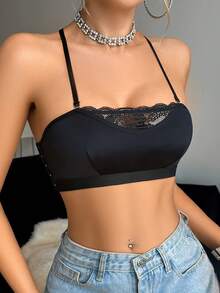 1pc Women's Backless Lace Patchwork Underwear - Black - View 4