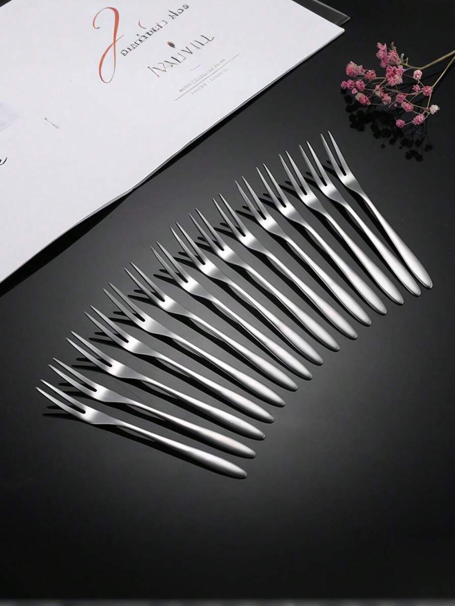 20pieces, Stainless Steel, 12cm*2cm, Fruit Fork Stainless Steel Set, Creative And Cute European-Style Small Luxury Double-Toothed Fork, Suitable For Travel Restaurants And Hotels, Suitable For Home Kitchens, Dining Rooms, Weddings, Parties, And Kitchens. It Is An Excellent Choice For Christmas Gifts And Back-To-School.
