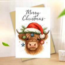 1pc Charming "Merry Christmas" Cow Card, Festive Highland Cow Art, Paper Made, Suitable For Sending Holiday Cheer To Friends & Family, Sweet Christmas - Themed Note, Comes With Envelope - Multicolor - View 15