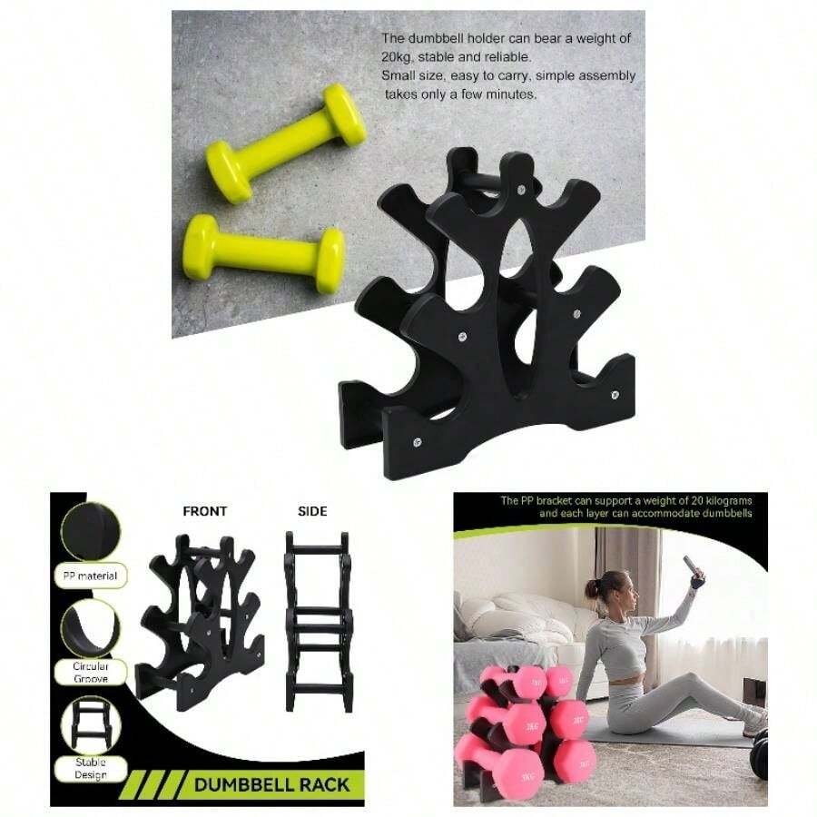 Dumbbell Rack, 3 Tier 20kg Bearing Dumbbell Rack PP Weight Stand Holder Easy Assembly Fitness Equipment Indoors Exercise