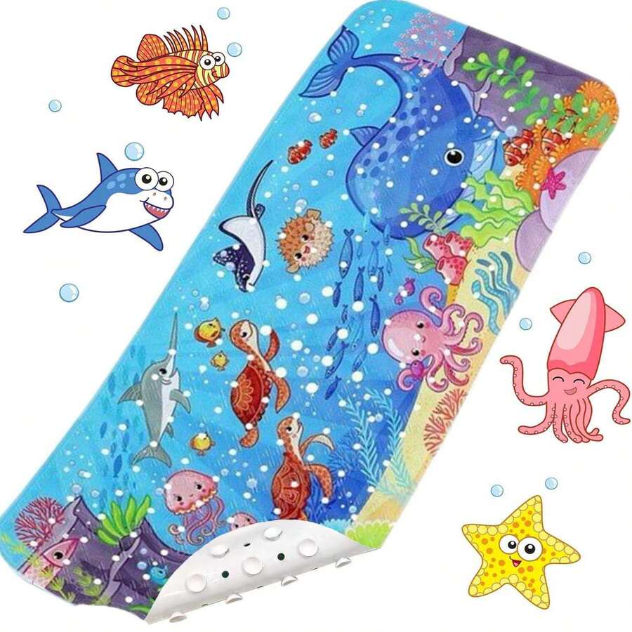 Children's Bath Mat Non-Slip And Mildew-Proof, Cartoon Baby Bath Mat, 100x40cm Extra Large Non-Slip Shower Mat Children's Bathtub Mat With Suction Cup And Drainage Holes, Machine Washable, Ocean Park - multicolour - View 1