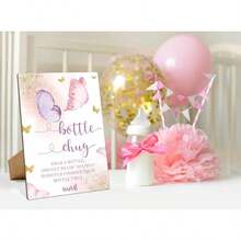 DBaby Shower Games Bottle Chug Sign8x11 Inches Pink Butterfly Wooden Sign Baby Gift For Baby Shower Gender Reveal Party Gender Neutral Baby Bottle Shower Party Games Favors Plies1210 - 彩色 - 查看 4