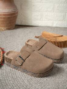 Pantuflas de tela de unicolor para uso casual en el hogar, otoño/invierno