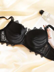 3pcs Lace Patchwork Solid Color Sexy Women's Bras, Gather Bust BC Cup, French Elegant Ladies Underwear With Underwire - Multicolor - View 6