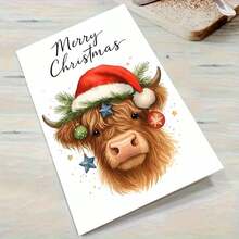 1pc Charming "Merry Christmas" Cow Card, Festive Highland Cow Art, Paper Made, Suitable For Sending Holiday Cheer To Friends & Family, Sweet Christmas - Themed Note, Comes With Envelope - Multicolor - View 13