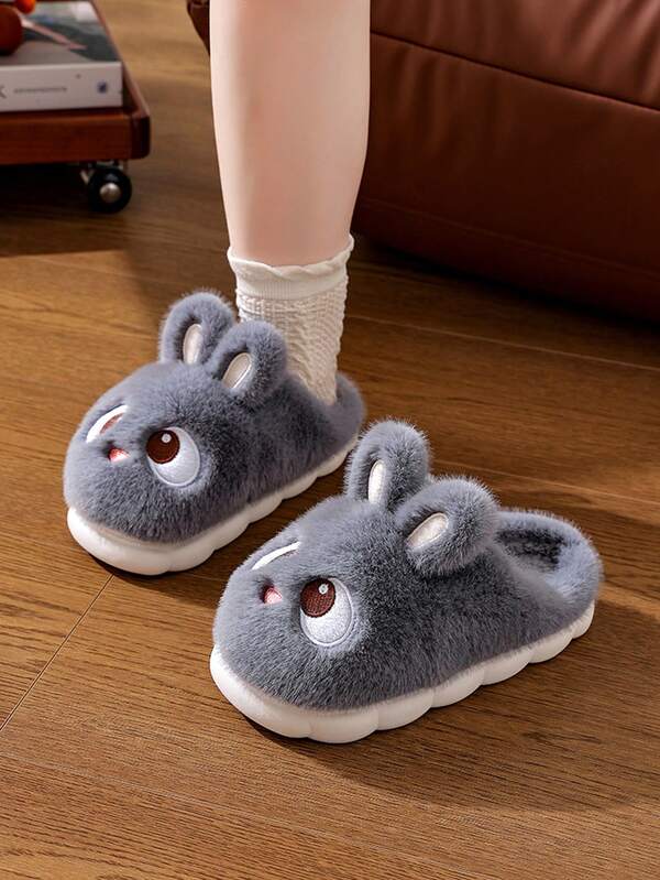 Damen Plüsch Kaninchen Hausschuhe, warm & bequem für den täglichen Gebrauch, elegante Schlüpf-Stiefel mit niedrigem Absatz und dekorativen Details, geeignet für Herbst/Winter