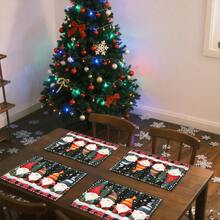 1 set/1 pièce/4 pièces/6 pièces Sets de table motif Lutin de Noël et Sapin de Noël, sets de table rectangulaires en polyester lavables en machine, protège-tables, sets de table isolants thermiques, décorations de table de restaurant, fournitures de fête, décorations de Noël pouvant être offerts en cadeau