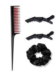 2 件装女士三头蓬松梳，塑料尖尾梳，耐热，适用于浓密细软发质，可打造蓬松造型，打造层次感；另附 5 个鳄鱼夹，用于造型。 - 彩色 - 查看 14