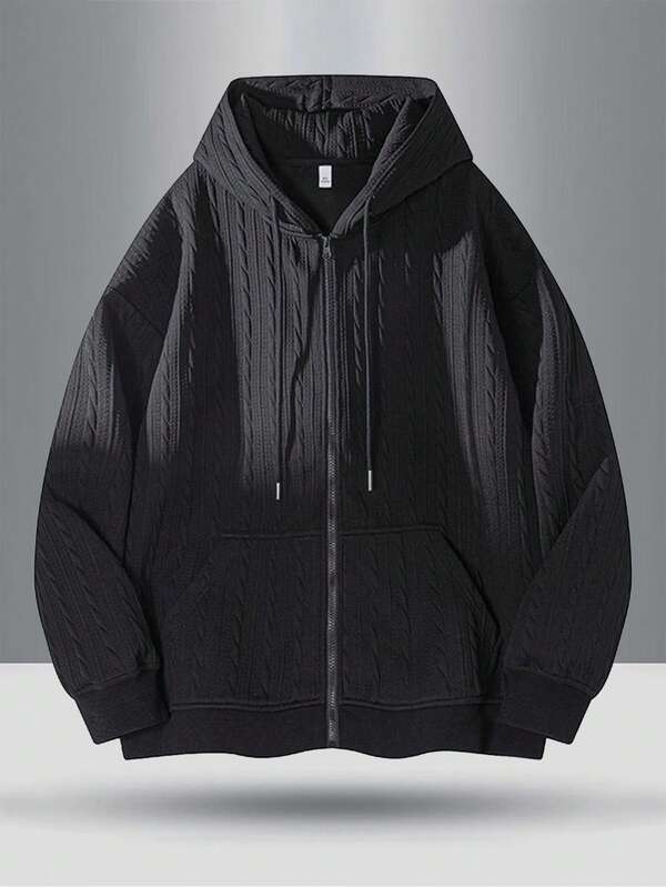 Plus Size Men Spring Casual Fashionable Loose Fit Hooded Sweatshirt With Side Pockets And Elastic Cuffs & Hem, Soft & Comfortable, Fall