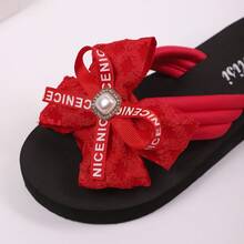 Sandalias de verano con lazo de encaje de moda, con decoración de punta abierta, elementos glamorosos de perlas, regalo perfecto para mujeres y niñas