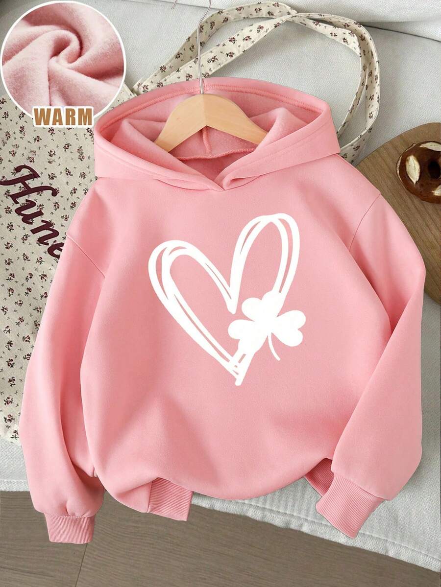 Young Girls' Cartoon Pattern Warm Sweatshirt - Pink - View 1