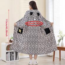 1 بشكل الأناناس/تصميم سادة ذو كابوت للنساء بحزام وجيب، منشفة قابلة للارتداء، منشفة حمام، رداء طويل ذو كابوت، قميص نوم نسائي مطبوع بنمر وفيونكة