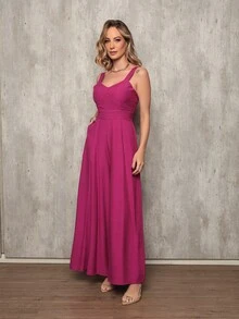 Loose Plain Jumpsuit In Pantaloon Tailoring With Zipper On The Back, Super Comfortable - Purple - View 3