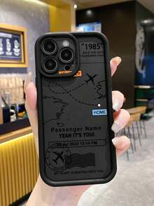 1pc Fashionable Airplane Pattern Thick Shockproof Protective Phone Case, Compatible With Apple/Infinix/Vivo/OPPO, Ideal Choice For Fashion Enthusiasts, Minimalist And Stylish - Black - View 2