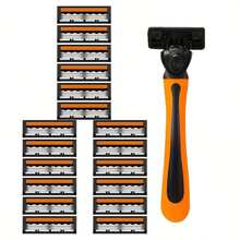 Men's Manual Safety Razor, Triple Layer Stainless Steel Blades, Replaceable Shaving Head - Orange - View 16