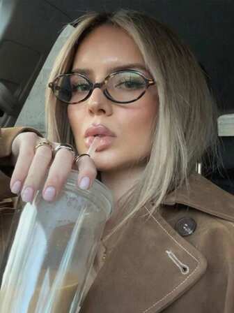 1 件男女通用复古小椭圆框眼镜，个性化街头按扣凹面透明眼镜，时尚女士小框眼镜，简约风格，百搭配饰