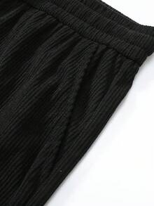 男士厚款灯芯绒宽松直筒裤，纯色休闲运动长裤 - 黑色 - 查看 5