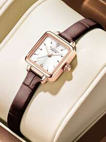 ROMITIME 1 buc ceas impermeabil cu strasuri cadran pătrat curea din piele confortabilă modă business lux sportiv clasic simplu casual stil mecanic automat cuarț ceas potrivit pentru Halloween, Crăciun, Ziua Tatălui, studenți, festivaluri, întâlniri, afaceri, zilnic, cadouri