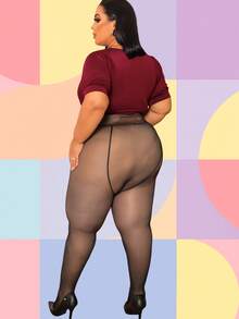 BLACK PLUS SIZE WOMEN'S TIGHTS WITH PLUSH LINED, WARM END - Cream - View 6