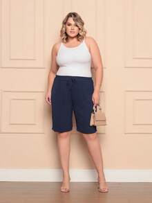 2-Piece Women's Bermuda Shorts Plus Size Duna Fabric Comfortable Fashion Kit - 黑色和海軍藍 - 查看 4