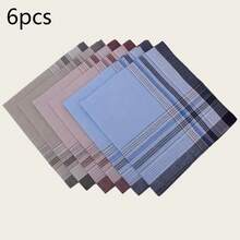 3/6/12pcs Classic Cotton Handkerchiefs - Unisex Fashion Plaid Pocket Squares, Multi-Color Options, Soft & Durable For Daily Use (Random Color)