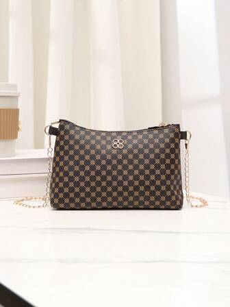 Vintage Polka Dot Print Shoulder Handbag, Fashionable For Commuting