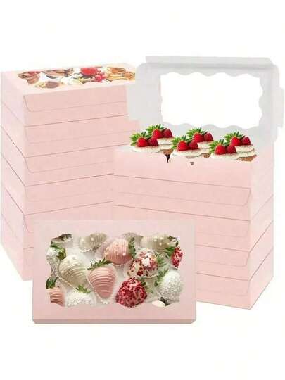 12pcs Square Pastry Gift Box With Clear Window, Pink, Bread Snack Box, Premium Gift Box For Desserts, Donuts, Pies, Candies, Cakes, Muffins, Macarons