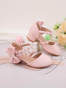Mädchen Mode Rosa Schleife Klobige High Heel Mary Jane Schuhe, Perlen Prinzessin Kleiderschuhe für alle Jahreszeiten, formelle Party Aufführung Hochzeit Bankett Abendparty, süße niedliche Blumenmädchen Schuhe für Kleinkinder, Kinder, große und kleine Mädchen, vielseitige Kleiderschuhe - Pink - Übersicht 2