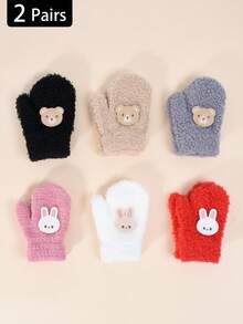 2 双幼儿秋冬高弹力针织保暖厚手套，婴儿/儿童连指手套，防刮手套，适合日常休闲穿着和冬季保暖 - 2雙 - 查看 1