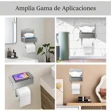 GALASALA Porta Rollos Papel de Baño de Acero Inoxidable SUS304, Soporte con Recipiente de Almacenamiento y Dos Ganchos Adicionales, sin Necesidad de Taladro, Fácil Instalación - Plata - Negro - Ver 6