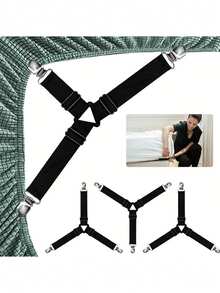4pcs Triangle Household Bed Sheet Fixers, Adjustable Elastic Sofa BedSheet Fixing Clips, Tablecloth Fixing Belt, Anti-Running Anti-Slip SheetBuckles