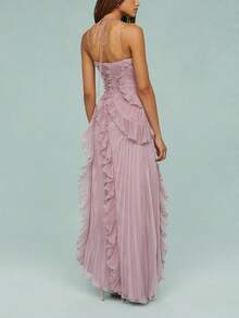 Women's Boho Halter Backless Maxi Dress Sleeveless High Waist Ruffled Party Prom Evening Dresses - Pink - View 5