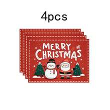 1 pièce/4 pièces/6 pièces/100 pièces Napperons imprimés Père Noël et bonhomme de neige, napperons thermoprotecteurs, conviennent pour la décoration de la maison, les repas de fête, la cuisine et la décoration de fête, peuvent être offerts en cadeau de Noël