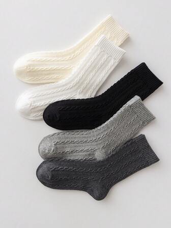 5 pares de calcetines de niña para otoño/invierno, calcetines de punto de cable negro hasta el tobillo, calcetines versátiles para niños, calcetines para el otoño